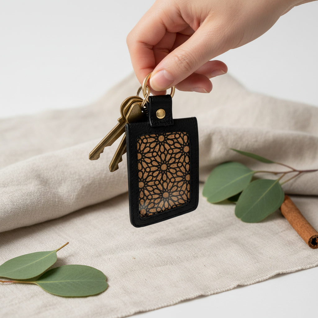 Green Hermitage Handcrafted Vegan Leather Keychain - Black