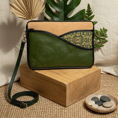 Green Hermitage Acacia Vegan Leather Laptop Sleeve - Olive