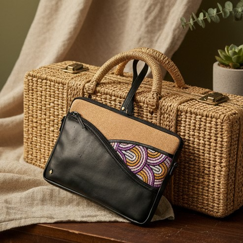 Green Hermitage Acacia Vegan Leather Laptop Sleeve - Black