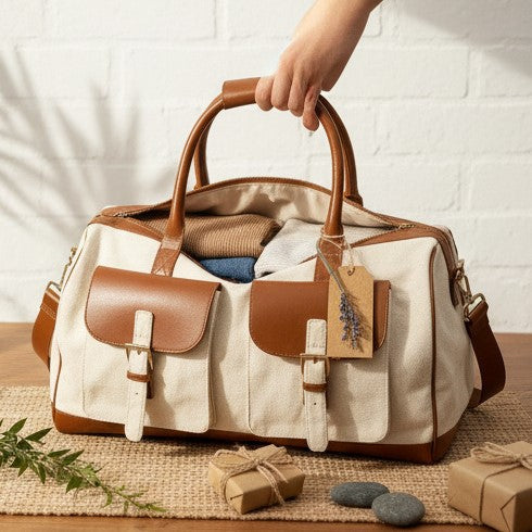Green Hermitage Ajax Vegan Leather Duffle Bag -Beige