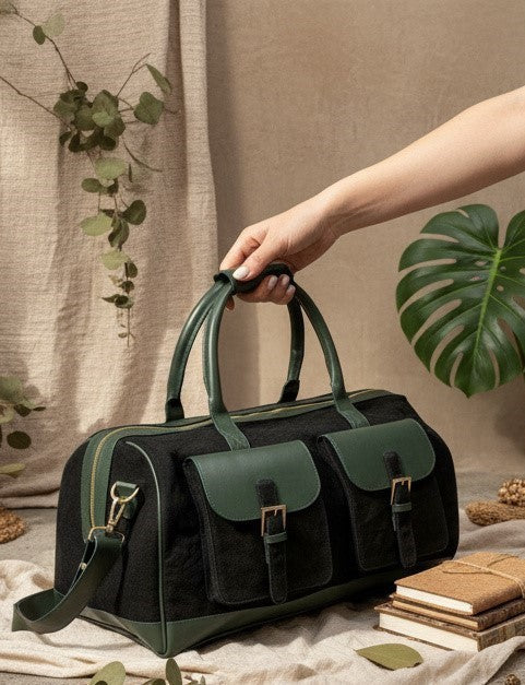 Green Hermitage Ajax Vegan Leather Duffle Bag - Black