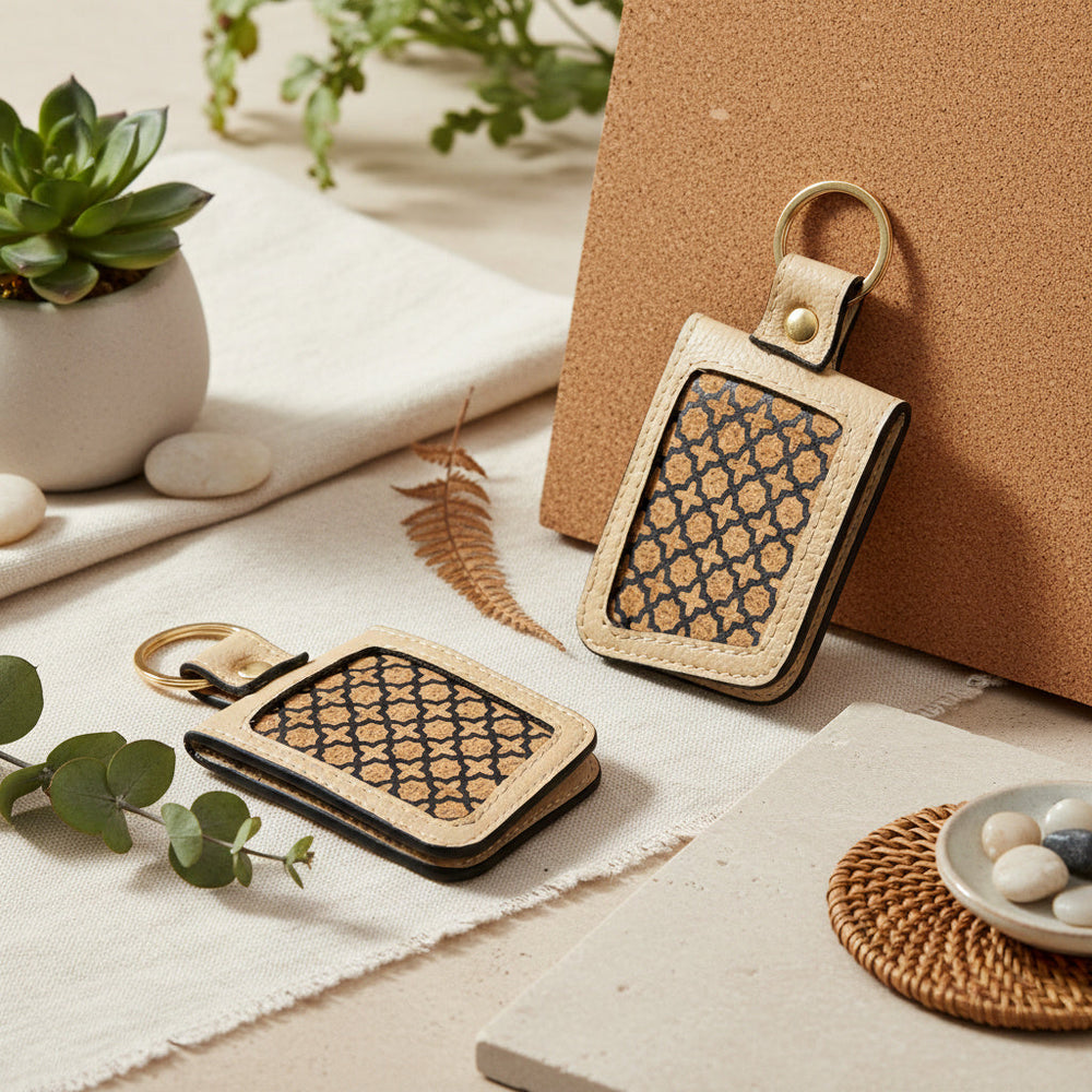 Green Hermitage Handcrafted Vegan Leather Key Chain - Almond