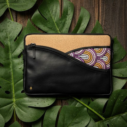 Green Hermitage Acacia Vegan Leather Laptop Sleeve - Black