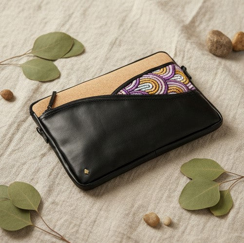 Green Hermitage Acacia Vegan Leather Laptop Sleeve - Black