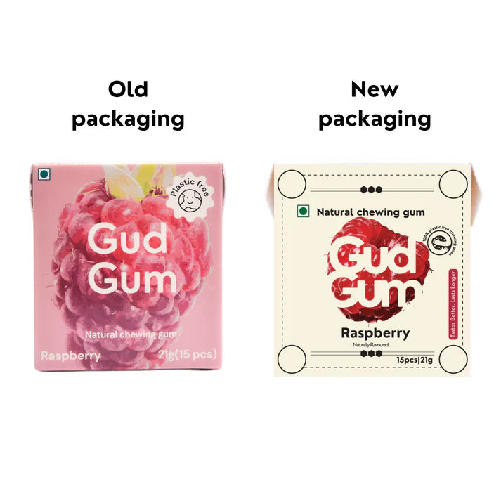 Gud Gum Raspberry Chewing Gum (Pack of 4)