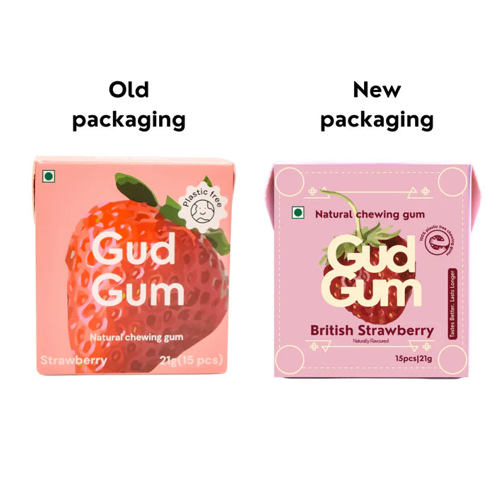 Gud Gum Strawberry Chewing Gum- Pack of 4