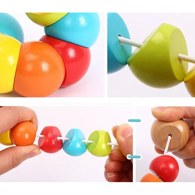 Wudly - Wooden Twisting Caterpillar Early Educational Toy for 18+ Months Child, with Bright Colors & Child Safe
