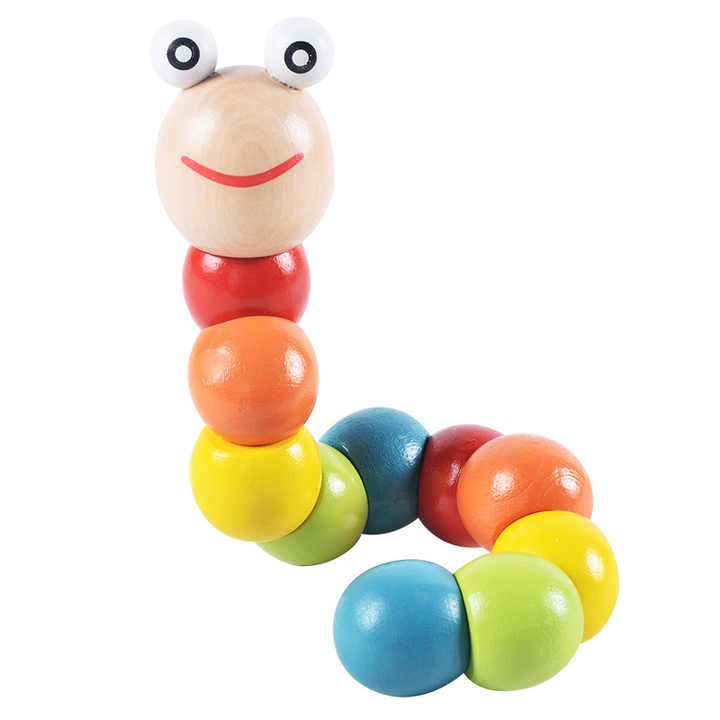 Wudly - Wooden Twisting Caterpillar Early Educational Toy for 18+ Months Child, with Bright Colors & Child Safe