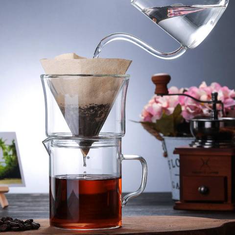 The Bean Co Roasters Double-Walled Glass Coffee Dripper with 450ml Glass Carafe | Heat-Resistant Borosilicate Glass Pour-Over Set with Handle