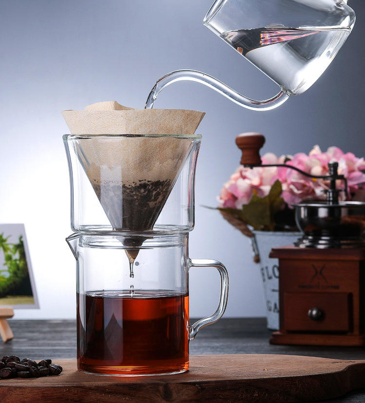 The Bean Co Roasters Double-Walled Glass Coffee Dripper with 450ml Glass Carafe + V60 Paper Coffee Filters (50 pcs) | Barista-Style Home Brewing Combo Pack
