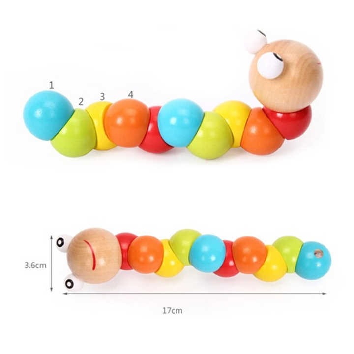 Wudly - Wooden Twisting Caterpillar Early Educational Toy for 18+ Months Child, with Bright Colors & Child Safe