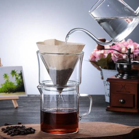 The Bean Co Roasters Double-Walled Glass Coffee Dripper with 450ml Glass Carafe | Heat-Resistant Borosilicate Glass Pour-Over Set with Handle