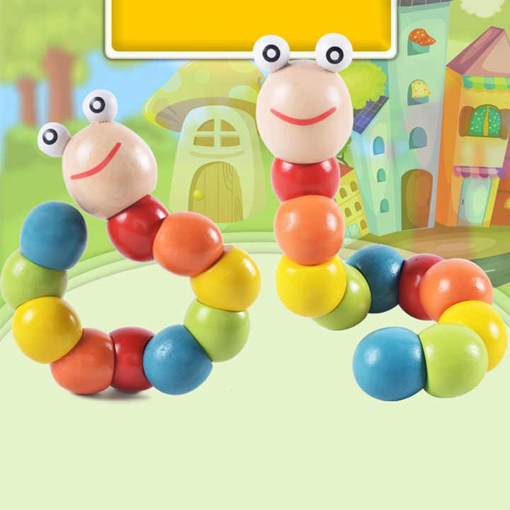 Wudly - Wooden Twisting Caterpillar Early Educational Toy for 18+ Months Child, with Bright Colors & Child Safe