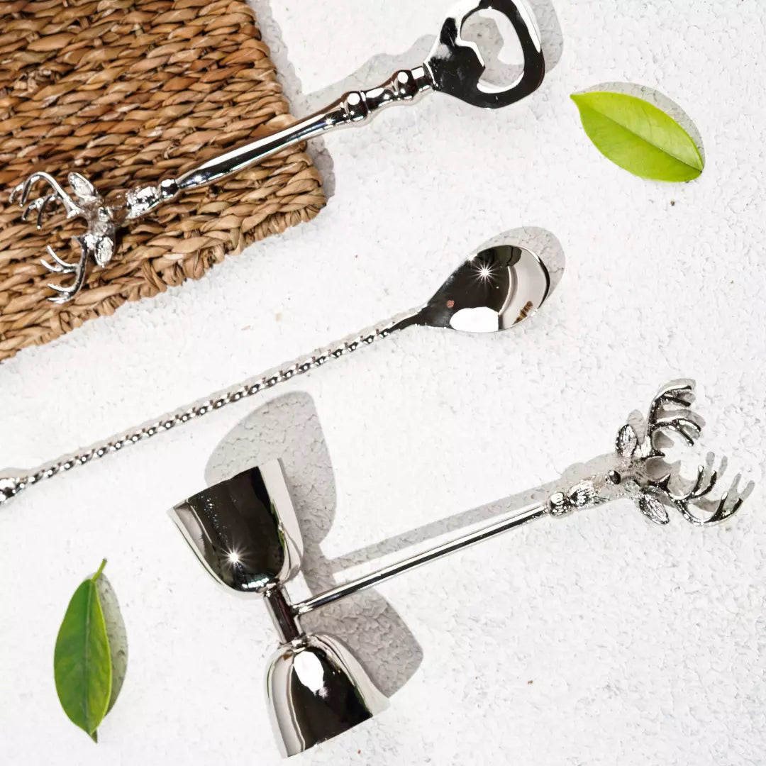 Pravaah Saarang Bar Set | Lead-free Brass | Set of 4 | Gifting Chrome