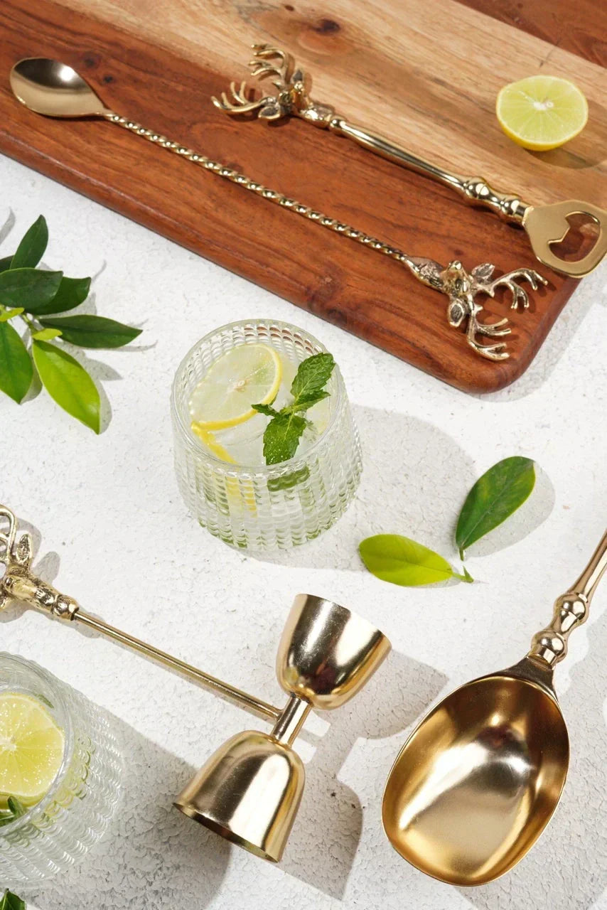 Pravaah Saarang bar set | lead-free brass | set of 4 | Gifting gold