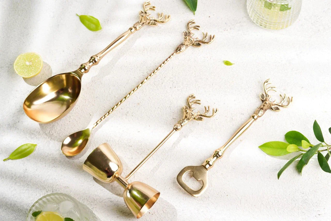 Pravaah Saarang bar set | lead-free brass | set of 4 | Gifting gold