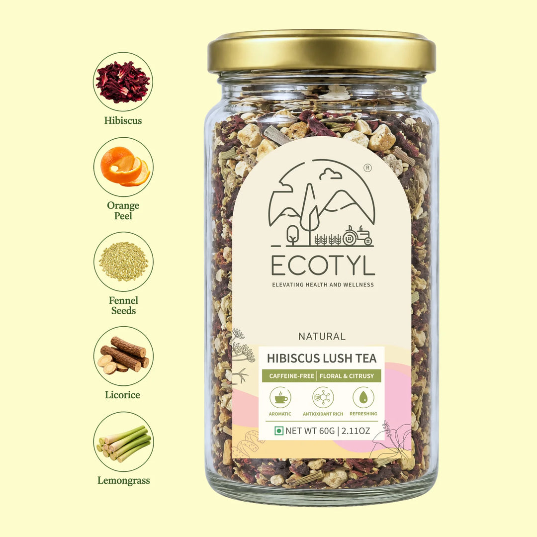 Ecotyl Hibiscus Lush Tea | Rich in Antioxidants | Herbal Tea | 60g