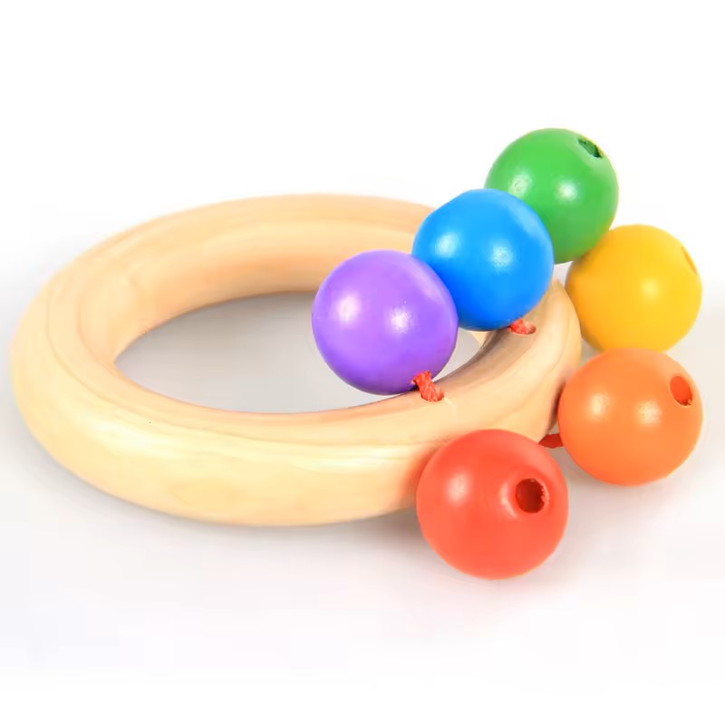 Wudly - Wooden Baby Rattles Teeth Wooden Music Instrument Shaker Set Toy for 12+ Months kids, (Pack of 4)(Multi Colors) Eco Friendly & Safe Non Toxic Colors