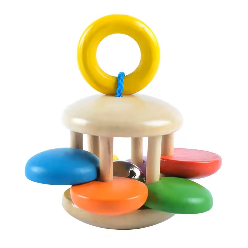 Wudly - Wooden Baby Rattles Teeth Wooden Music Instrument Shaker Set Toy for 12+ Months kids, (Pack of 4)(Multi Colors) Eco Friendly & Safe Non Toxic Colors