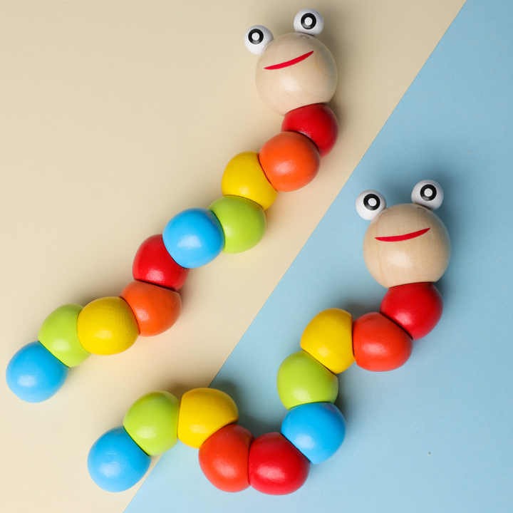 Wudly - Wooden Twisting Caterpillar Early Educational Toy for 18+ Months Child, with Bright Colors & Child Safe