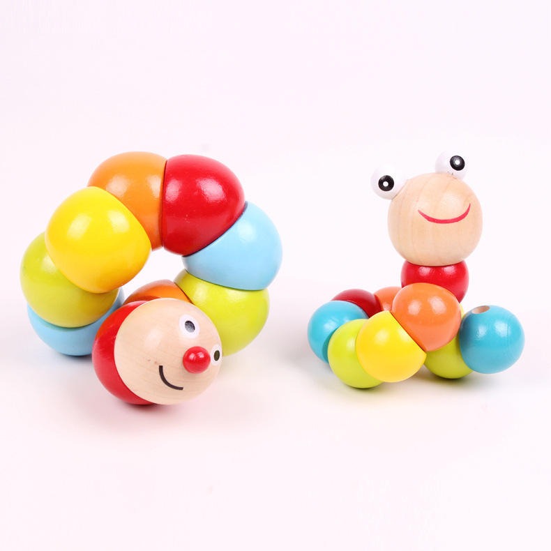 Wudly - Wooden Twisting Caterpillar Early Educational Toy for 18+ Months Child, with Bright Colors & Child Safe