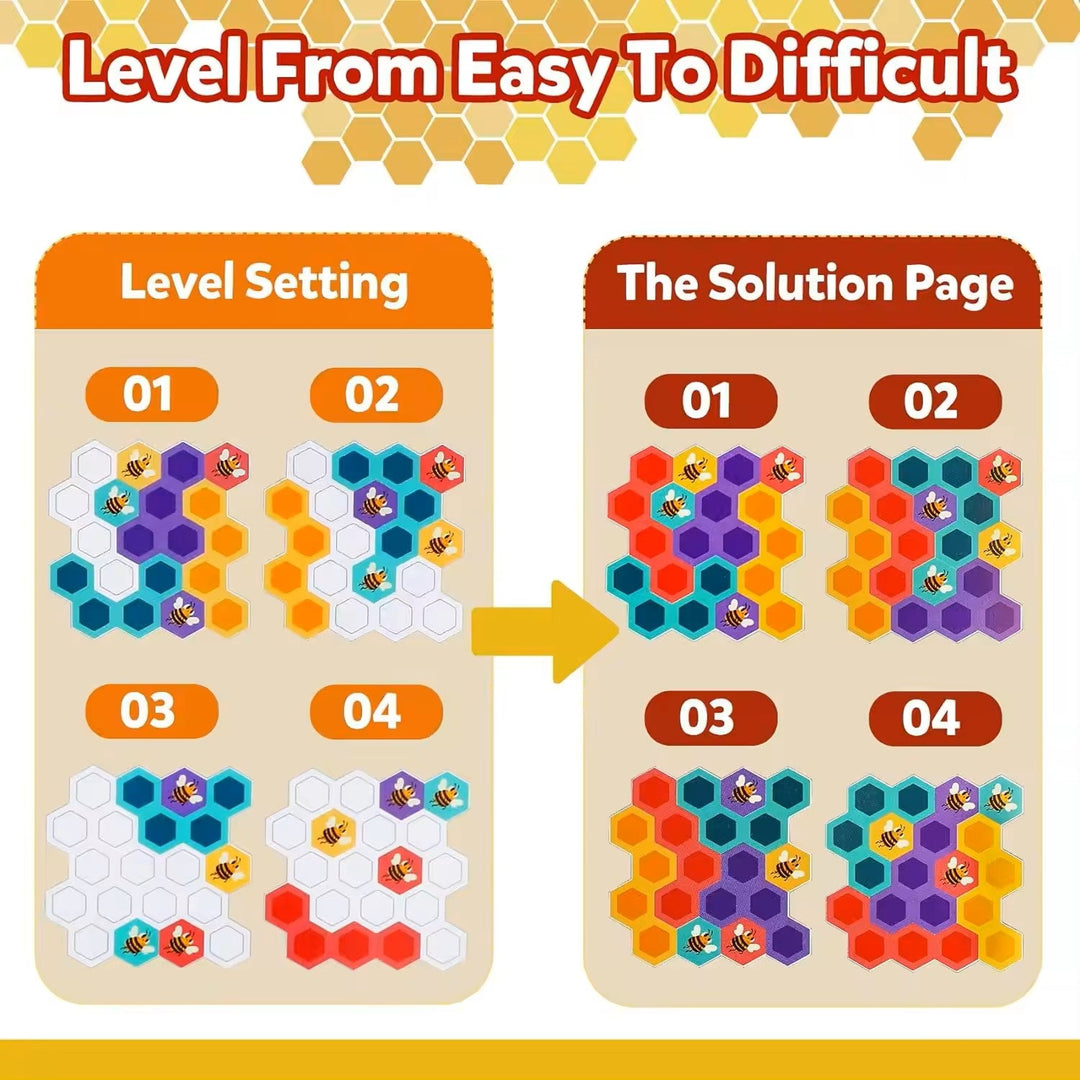 Wudly - Wooden Bee Puzzle Game, Brain Teasers Logic Game Learning Toys Matching Puzzle,  Beehive Puzzle Board Games Montessori Educational Toy for 3+ Years Kids, Multi Colors, Child Safe Certified