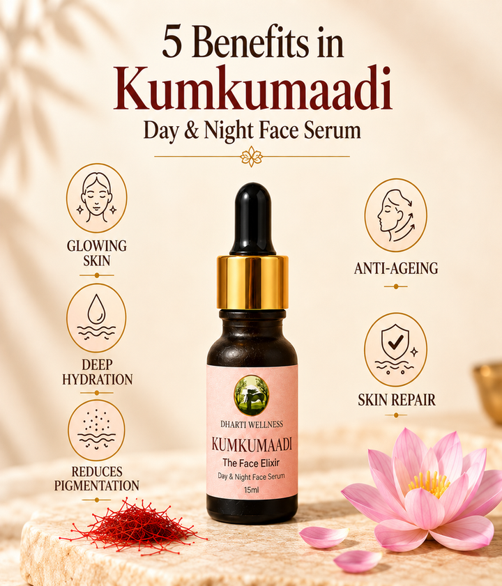 Dharti Wellness Kumkumaadi Day & Night Face Serum | Ayurvedic Face Oil for Anti-Ageing, Pigmentation, Acne & Brightening