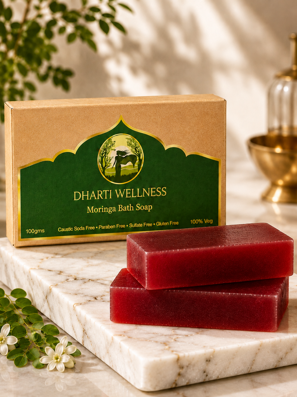 Dharti Wellness Moringa Ayurvedic Bath Soap | Natural Hydrating Soap for Dry, Itchy & Dull Skin