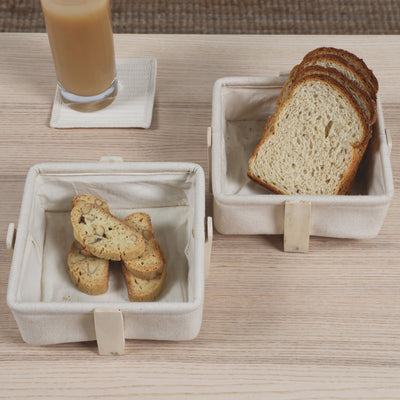 Square Bread Basket with Wooden Stand