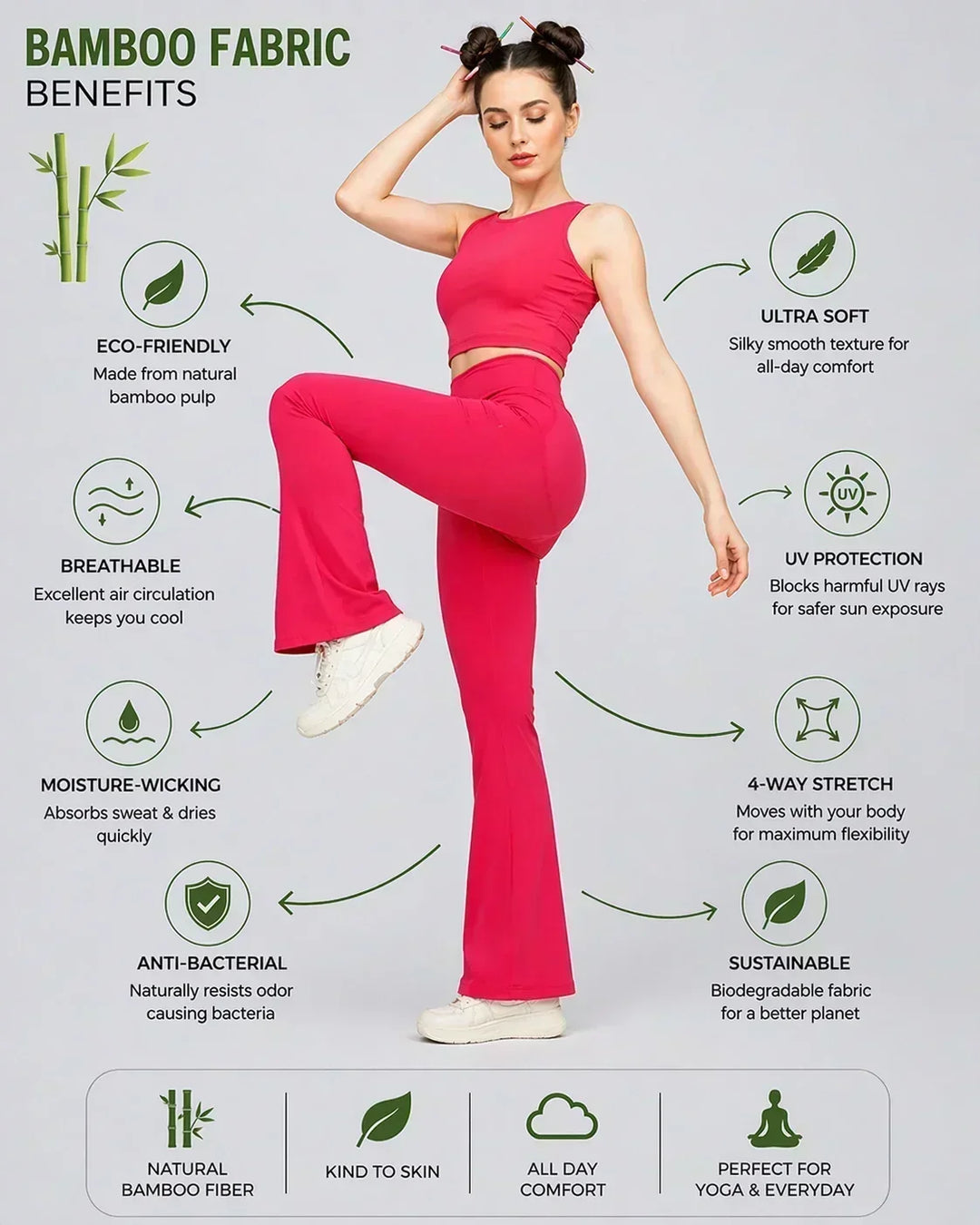 Women Bamboo Fabric Bell Bottom Yoga Pants | High Waist Bootcut Stretch Gym & Lounge Wear