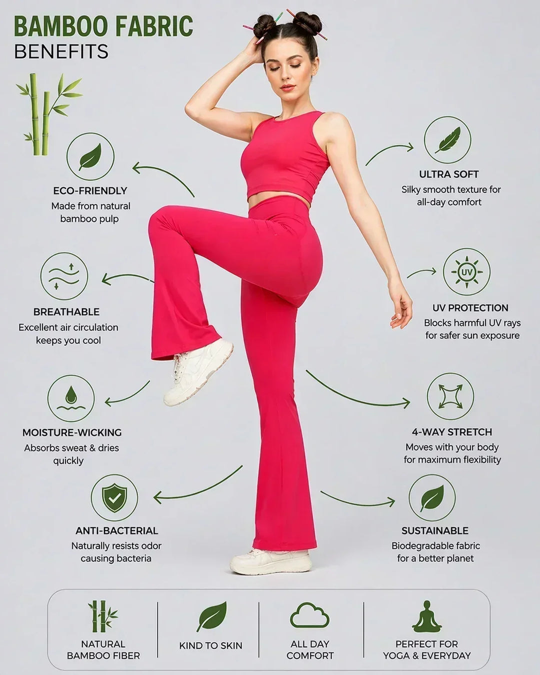 Women Bamboo Fabric Bell Bottom Yoga Pants | High Waist Bootcut Stretch Gym & Lounge Wear