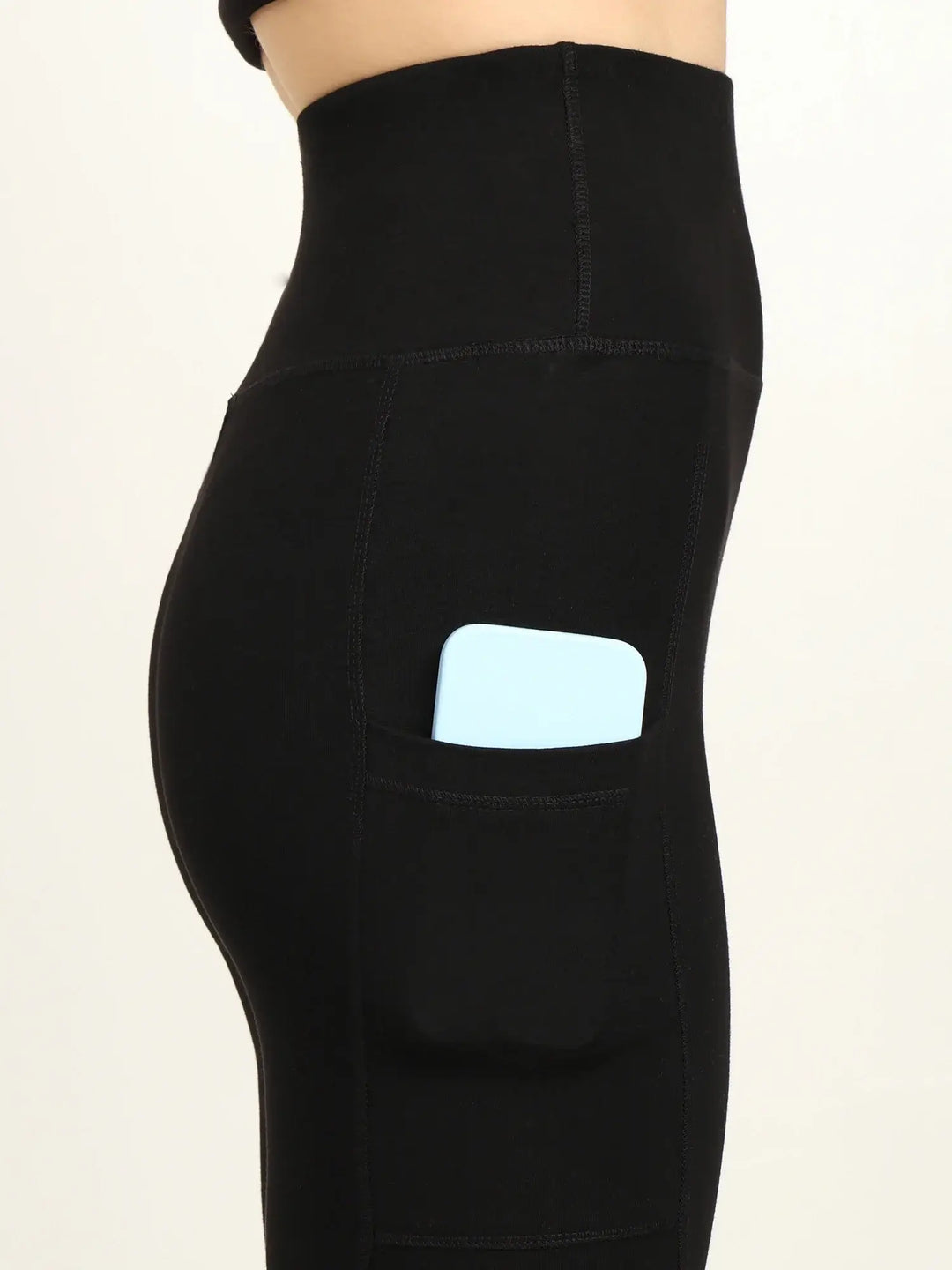 Women’s High-Waist Bamboo Black Yoga Pants with Side Pocket – Soft & Eco