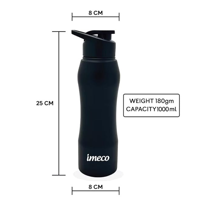IMECO ECO-CURVE Stainless Steel Water Bottle 1 Litre - Leakproof, Rust-Free, & BPA-Free - Ideal for Gym, Office, School & Travel