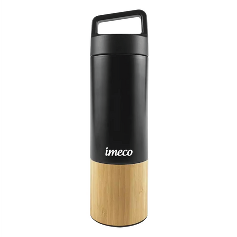 IMECO ECO-EDGE Bamboo Thermos Water Bottle - 24H Hot & Cold, Leakproof & Insulated 600 ml