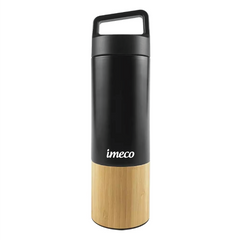 IMECO ECO-EDGE Bamboo Thermos Water Bottle - 24H Hot & Cold, Leakproof & Insulated 600 ml