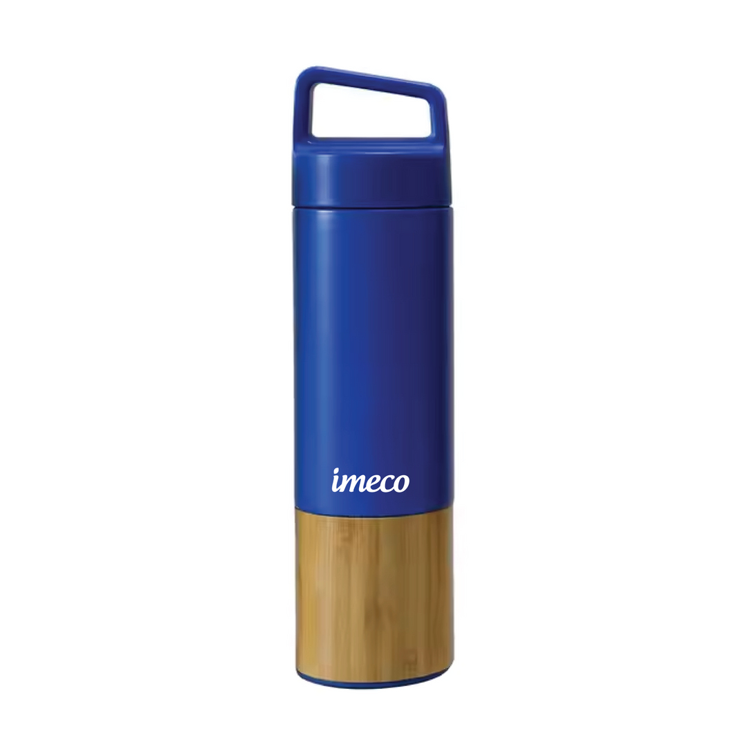 IMECO ECO-EDGE Bamboo Thermos Water Bottle - 24H Hot & Cold, Leakproof & Insulated 600 ml