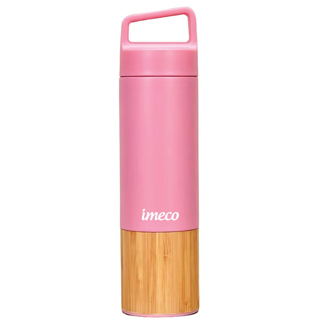 IMECO ECO-EDGE Bamboo Thermos Water Bottle - 24H Hot & Cold, Leakproof & Insulated 600 ml