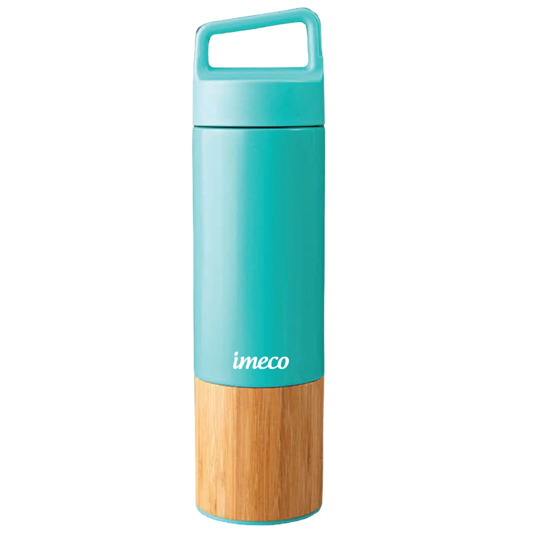 IMECO ECO-EDGE Bamboo Thermos Water Bottle - 24H Hot & Cold, Leakproof & Insulated 600 ml