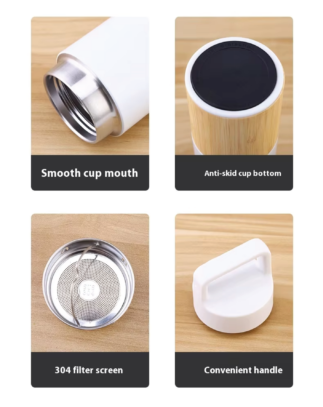 IMECO ECO-EDGE Bamboo Thermos Water Bottle - 24H Hot & Cold, Leakproof & Insulated 600 ml