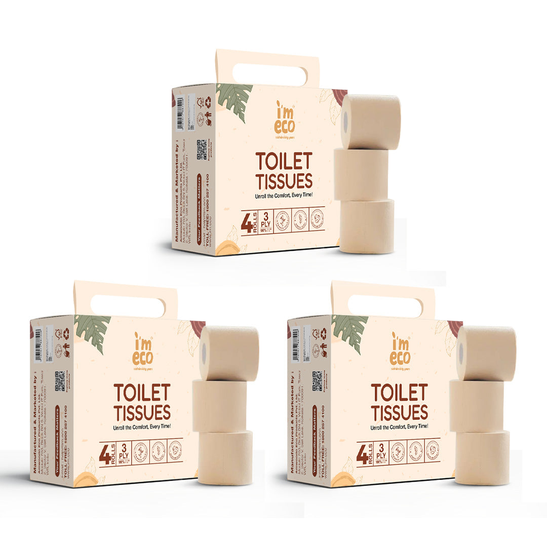 IMECO Soft 3 Ply Bamboo Toilet Paper Rolls - Unbleached & Eco-Friendly - 220 Pulls Each