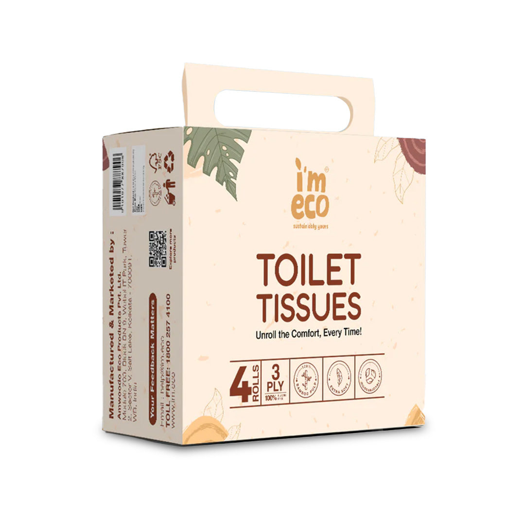 IMECO Soft 3 Ply Bamboo Toilet Paper Rolls - Unbleached & Eco-Friendly - 220 Pulls Each