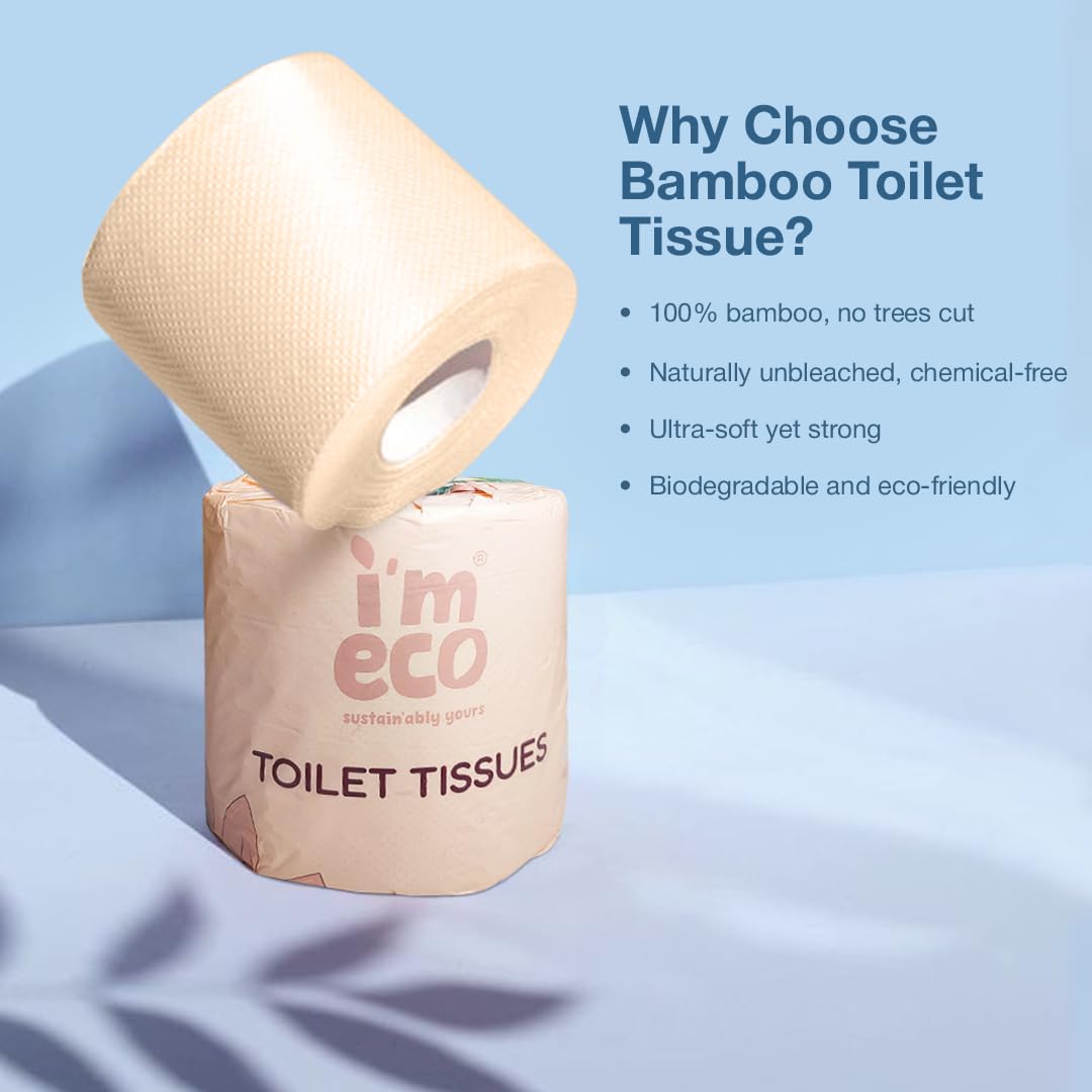 IMECO Soft 3 Ply Bamboo Toilet Paper Rolls - Unbleached & Eco-Friendly - 220 Pulls Each