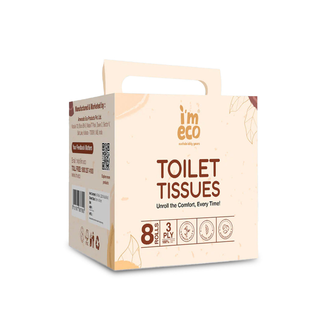 IMECO Soft 3 Ply Bamboo Toilet Paper Rolls - Unbleached & Eco-Friendly - 220 Pulls Each