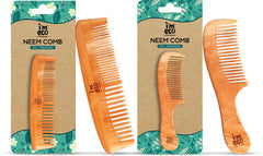 IMECO Oil Treated Neem Wood Dual Tooth  and Wide Tooth Comb Combo - Pack of 2