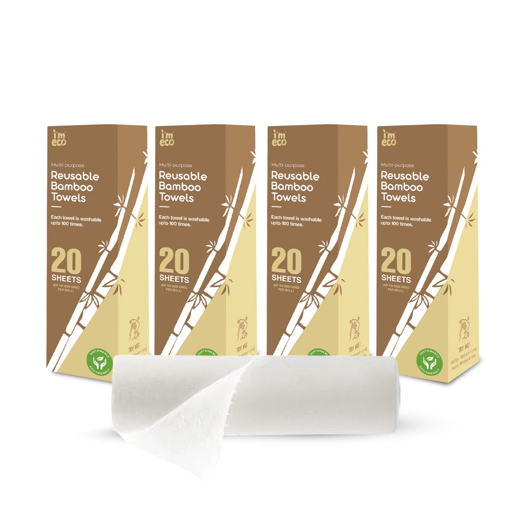 IMECO Bamboo Reusable Kitchen Towel - 20 Ultra-Absorbent & Durable Sheets - Reusable up to 2000 Times Per Roll - Ideal for Cleaning & Wiping