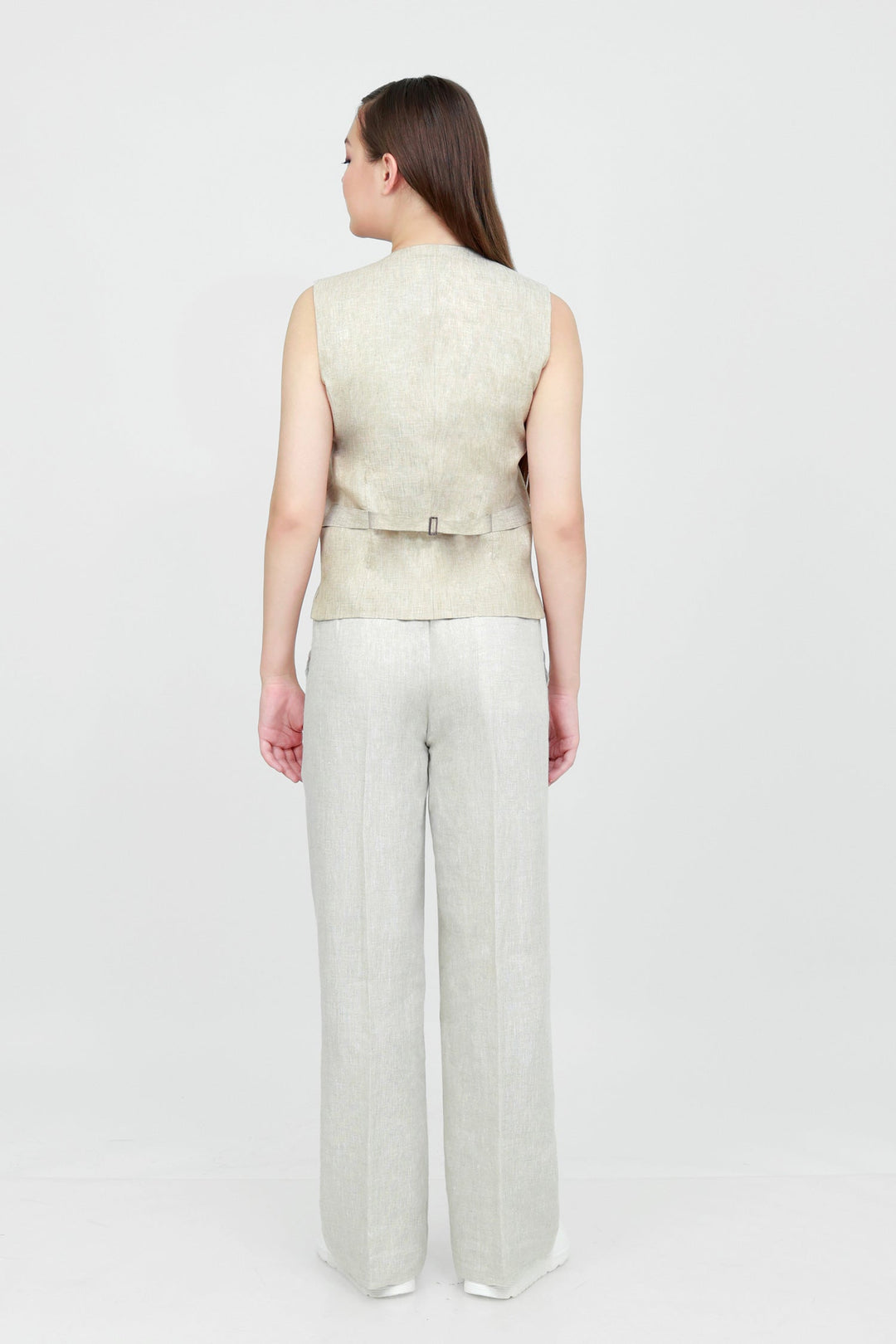 Adam Leaves Dove - Woman linen vest Dove