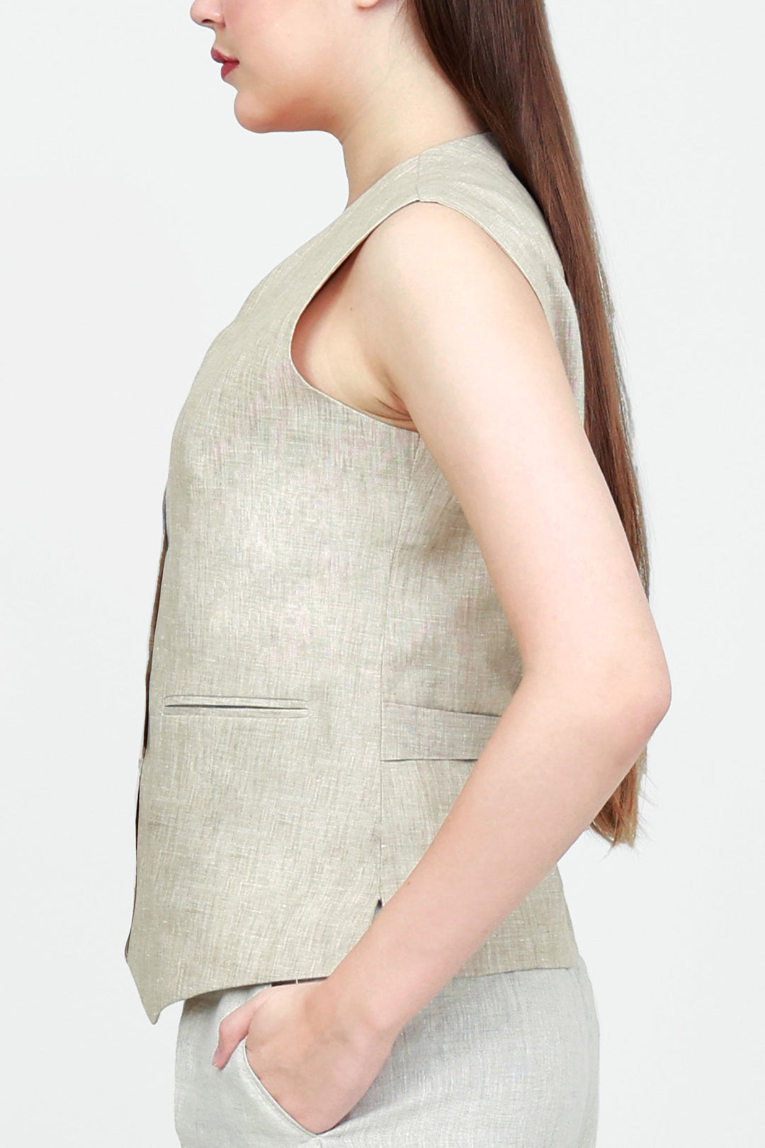 Adam Leaves Dove - Woman linen vest Dove