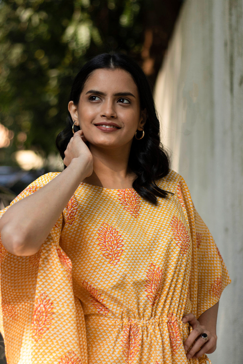 Earthy Route Turmeric yellow short kaftaan in lyocell