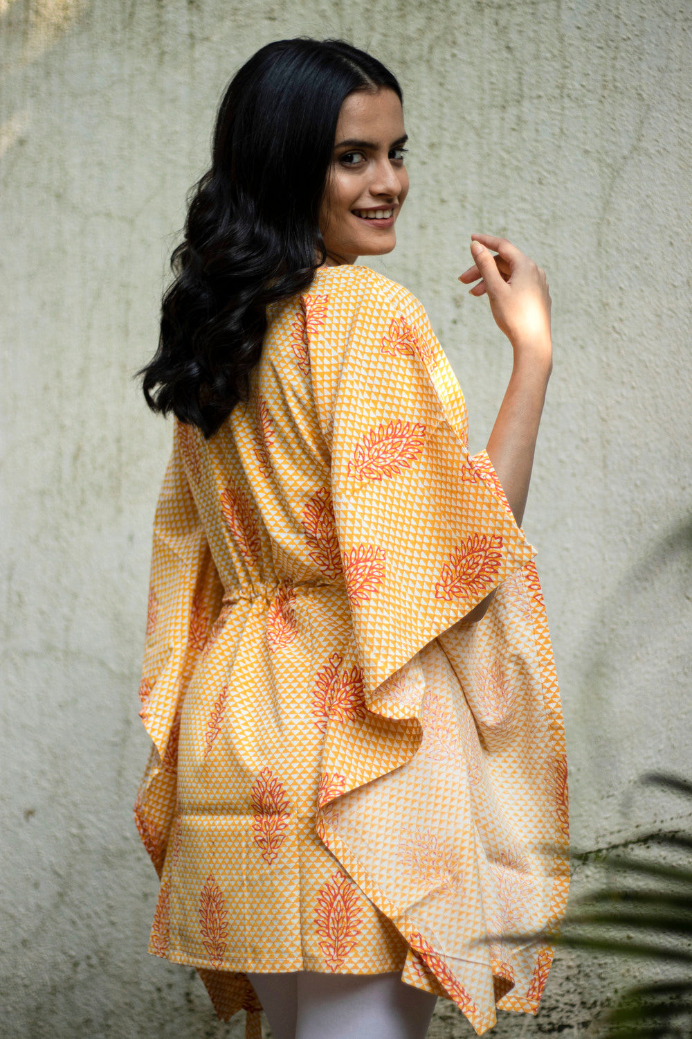 Earthy Route Turmeric yellow short kaftaan in lyocell