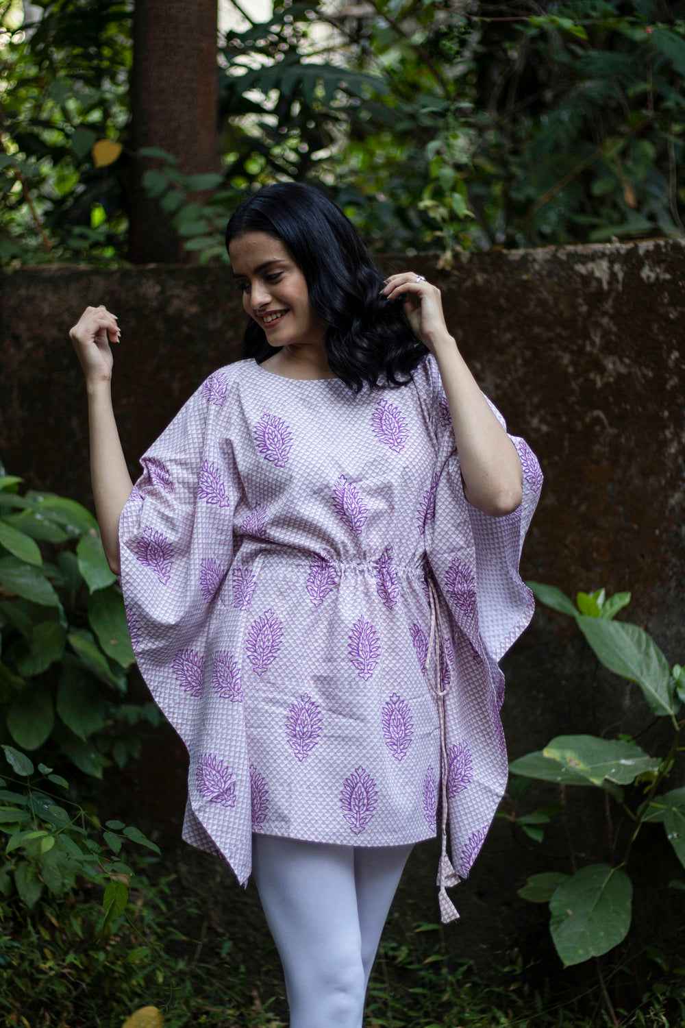Earthy Route Lilac Purple Short Kaftaan in Lyocell